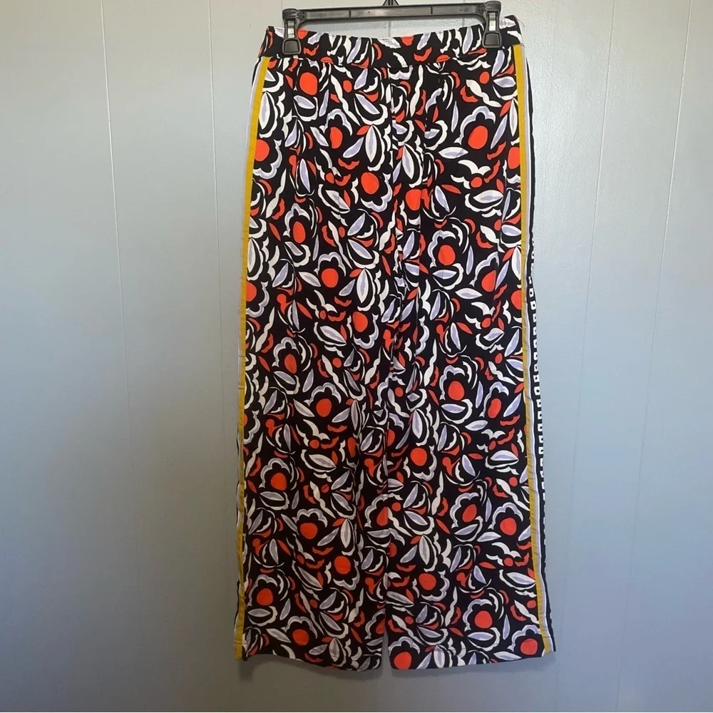 Anthropologie Black Red White Floral Wide-Leg Pants